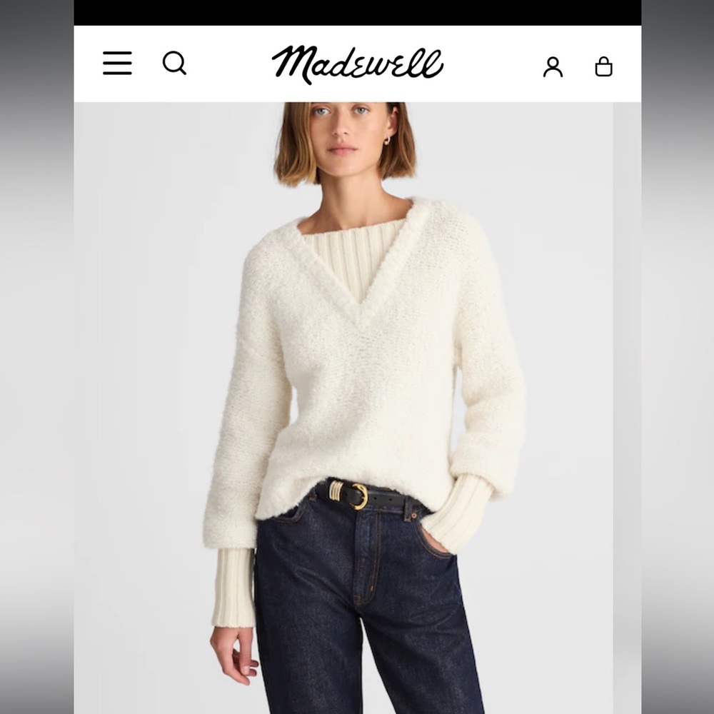 Madewell Cream V-Neck Sweater